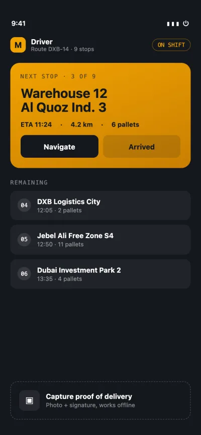 Meridian Freight driver app — mobile