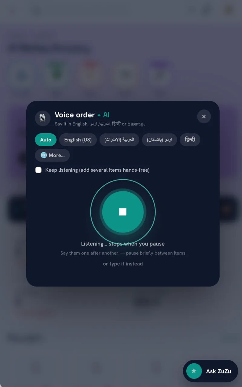 RetailDirect voice ordering — mobile